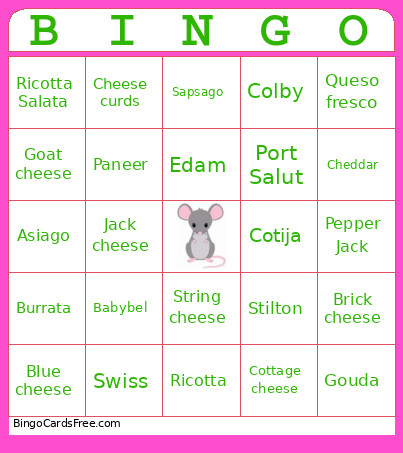 Cheese Bingo Card