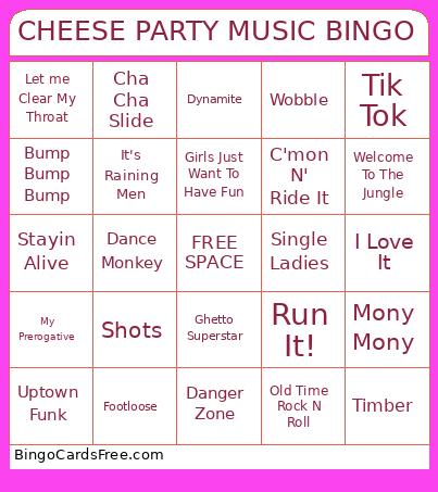 Cheese Party Music Bingo Card
