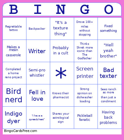 Cheesy Grandma Bingo Card