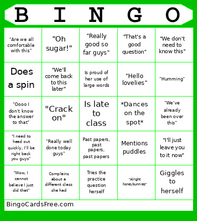 Chemistry Bingo Card