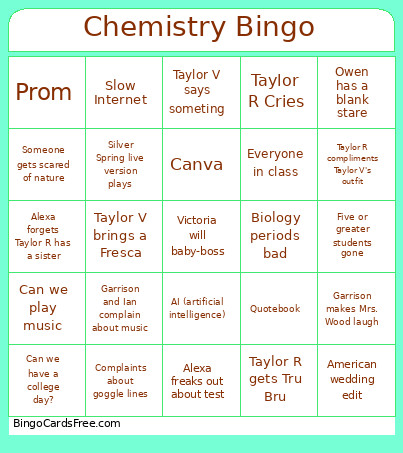 Chemistry Bingo Card
