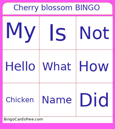 Cherry Blossom Bingo Card