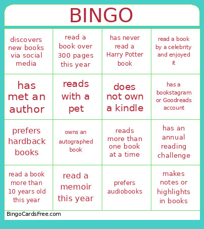 Cherry Street Literary Society Bingo Card