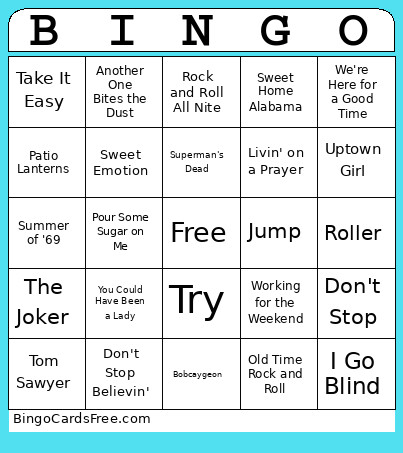 Cherryville Roadhouse Rock & Roll Bingo Card
