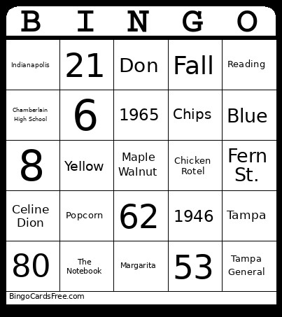 Cheryl's Birthday Bingo Card