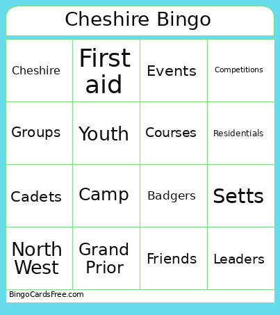 Cheshire Youth Bingo Card