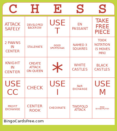 Chess Bingo Card
