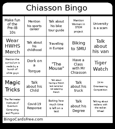 Chiasson Bingo Card