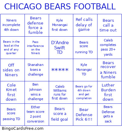 CHICAGO BEARS FOOTBALL Bingo Card