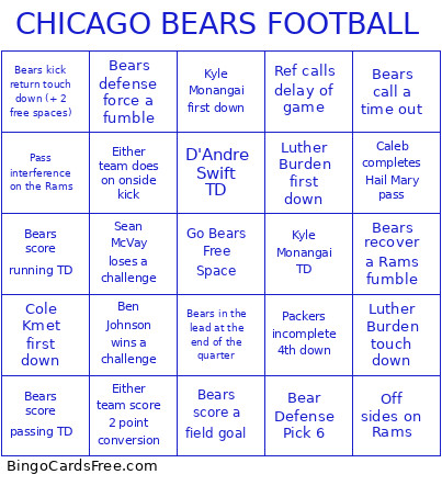 CHICAGO BEARS FOOTBALL Bingo Card 2