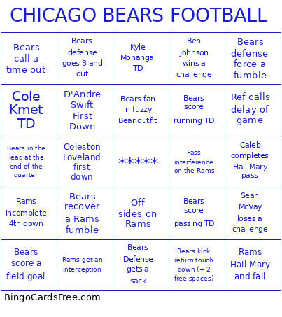 CHICAGO BEARS FOOTBALL Bingo Card