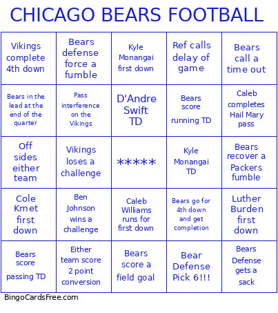 CHICAGO BEARS FOOTBALL Bingo Card