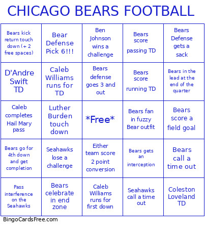 CHICAGO BEARS FOOTBALL Bingo Card