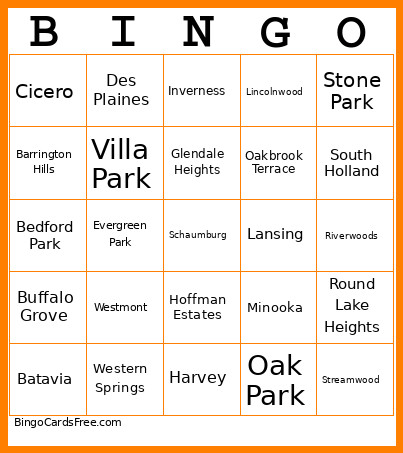 Chicago Suburbs Bingo Card