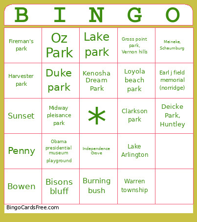 Chicagoland Parks Bingo Card