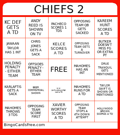 CHIEFS 2 Bingo Card