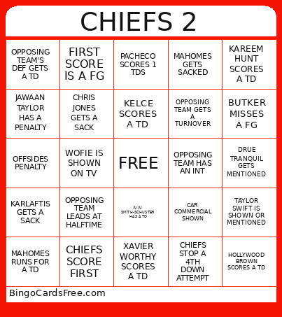CHIEFS 2 Bingo Card