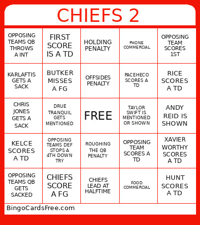 CHIEFS 2 Bingo Card