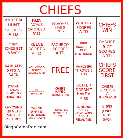 CHIEFS Bingo Card