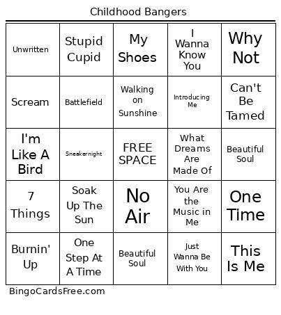 Childhood Bangers Bingo
