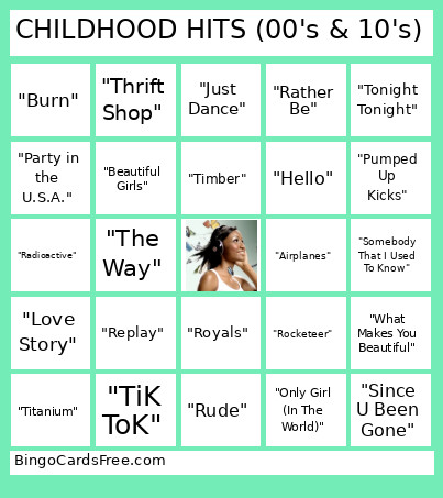 CHILDHOOD HITS (00's & 10's) Bingo Card