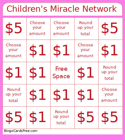 Children's Miracle Network 3 Bingo Card