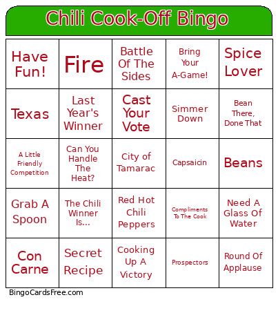 Chili Cook-Off Bingo Card