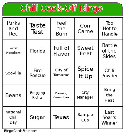 Chili Cook-Off Bingo Card
