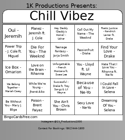 Chill Vibez Bingo Card