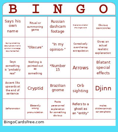 Chills Bingo Card
