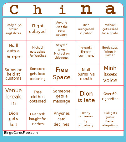 China Bingo Card