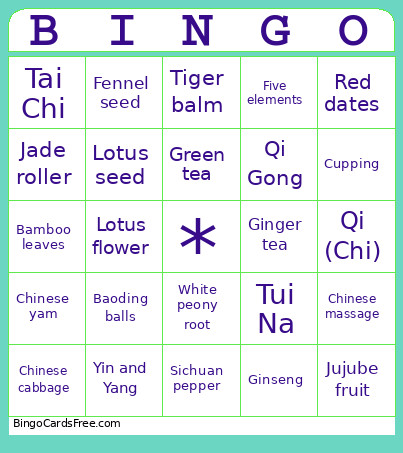 Chinese Medicine Bingo Card