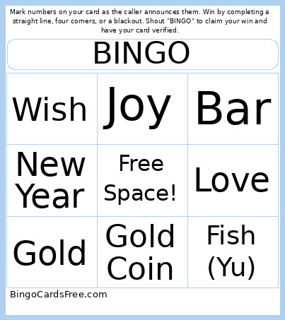 Chinese New Year Bingo Card
