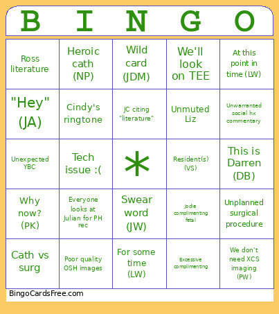 CHLA Surg Conf Bingo Card