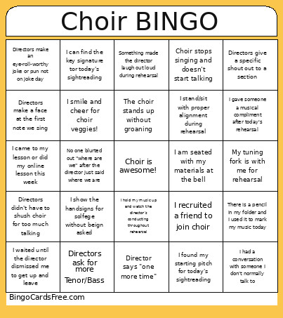 Choir Bingo Card