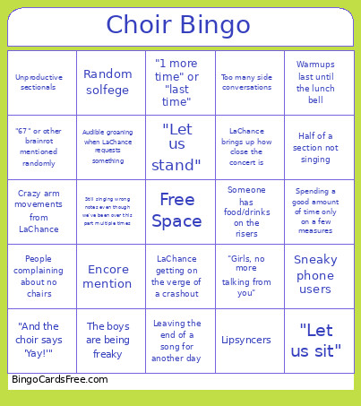 Choir Bingo Card