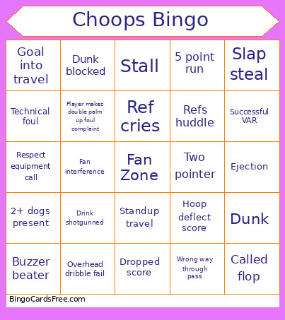 Choops Bingo Card