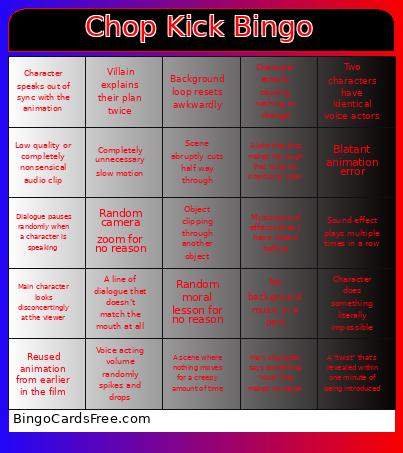 Chop Kick Bingo Card