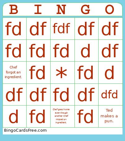 Chopped Bingo Card