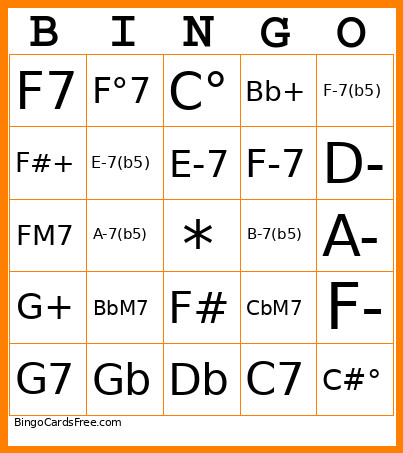Chord Bingo Card