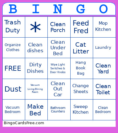 Chore Bingo Card