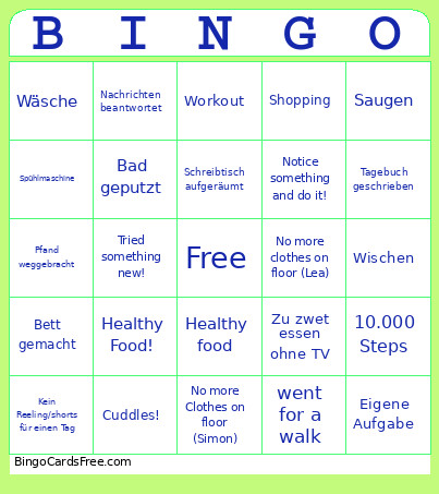 Chore ! Bingo Card