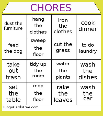 CHORES Bingo Card