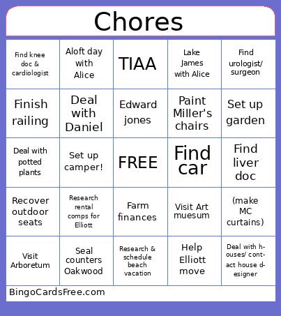 Chores Bingo
