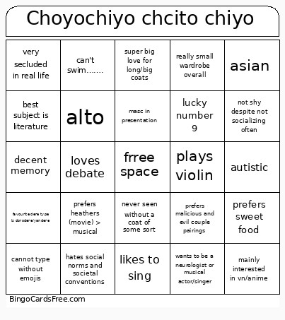 Choyochiyo Chcito Chiyo Bingo Card