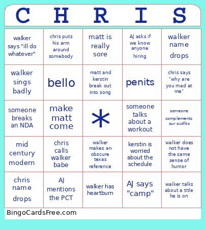 Chris Bingo Card