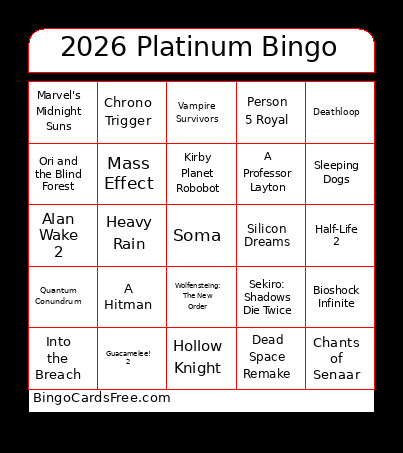 Chris’s Platinum Bingo Card