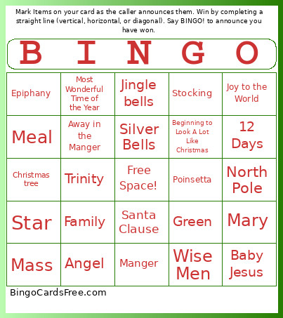 Christams Bingo Card