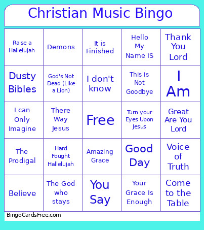 Christian Music Bingo Card