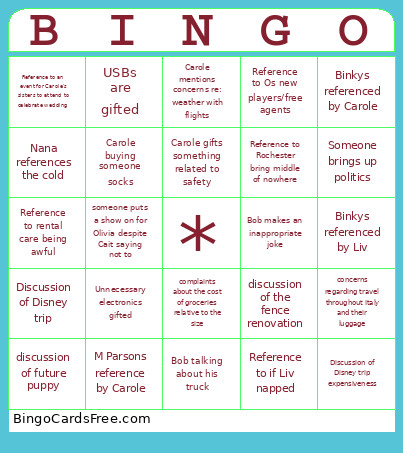 Christmas 2025 Bingo Card